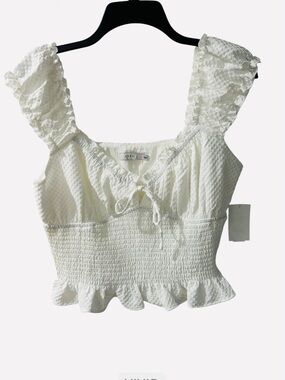 Lush White Smocked Ruffle Strap Crop Top